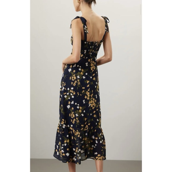 Reformation Nikita corset dress Women's Sz 14 Midi Navy Blue Floral Boho Cottage - Picture 2 of 12